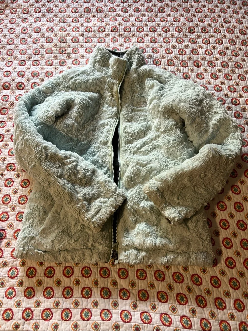 The North Face Youth size large 14/16 Reversible Gray Teal Fleece Jacket